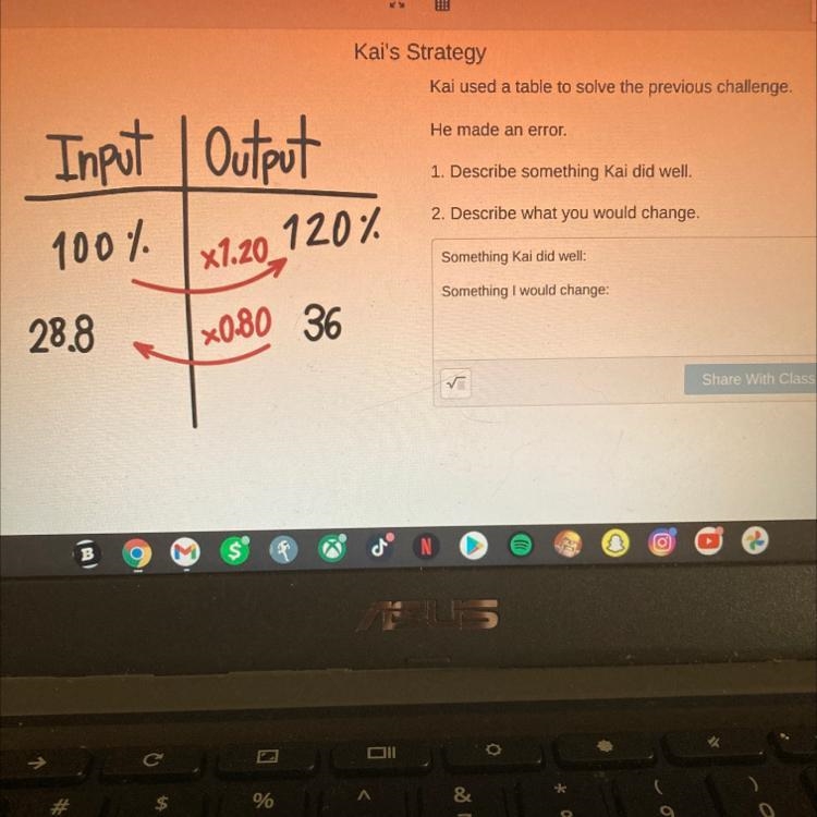 Kai used a table to solve the previous challenge.He made an error.1. Describe something-example-1