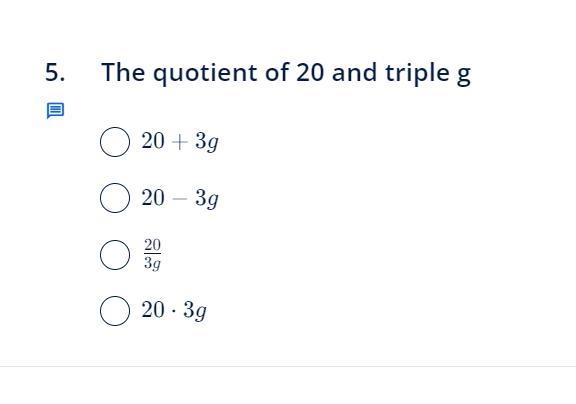 The quotient of 20 and triple g-example-1