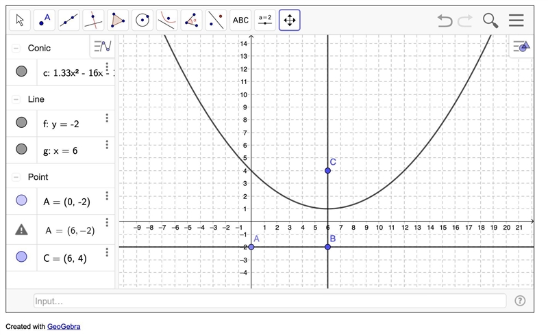 Part IOnce you have constructed the parabola, use GeoGebra to display its equation-example-1