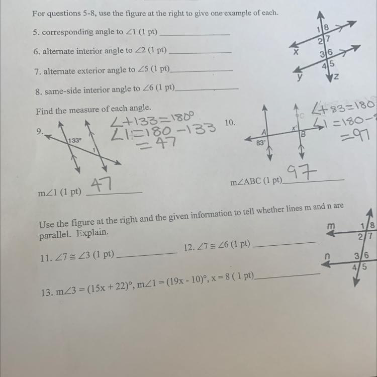 5-8 use the figure at the right to give one example of each-example-1