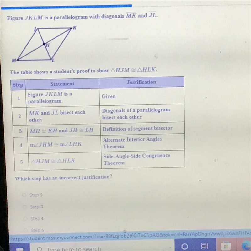 Figure JKLM is a parallelogram with diagonals MK and JLthe table shows a students-example-1