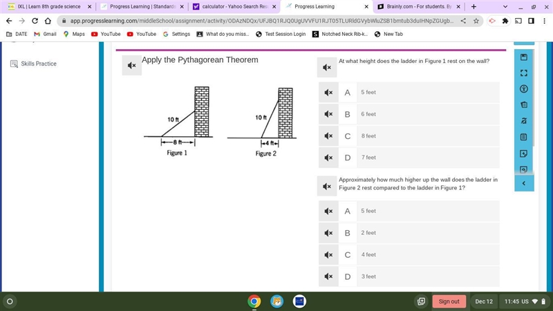 At what height does the ladder in Figure 1 rest on the wall? Approximately how much-example-1