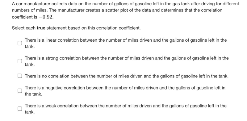 A car manufacturer collects data on the number of gallons of gasoline left in the-example-1