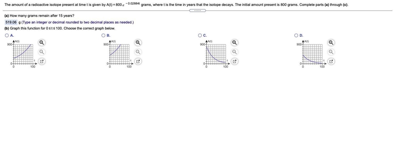 (b) Graph this function for 0≤t≤100. Choose the correct graph below.-example-1