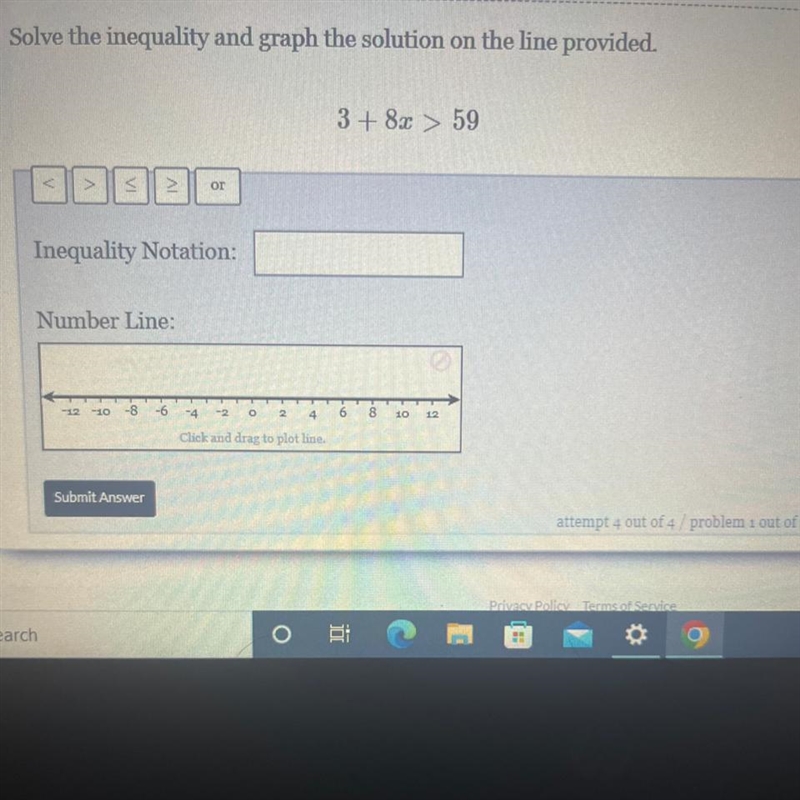 Solve the inequality and graph the solution on the line provided.-example-1