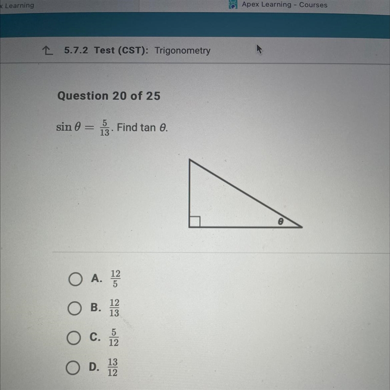 Sin0= 5/13. find tan 0-example-1