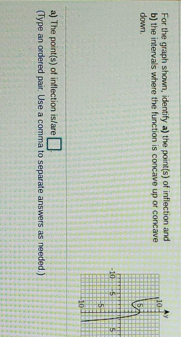 For the graph shown, identify a) the point(s) of inflection and b) the intervals where-example-1