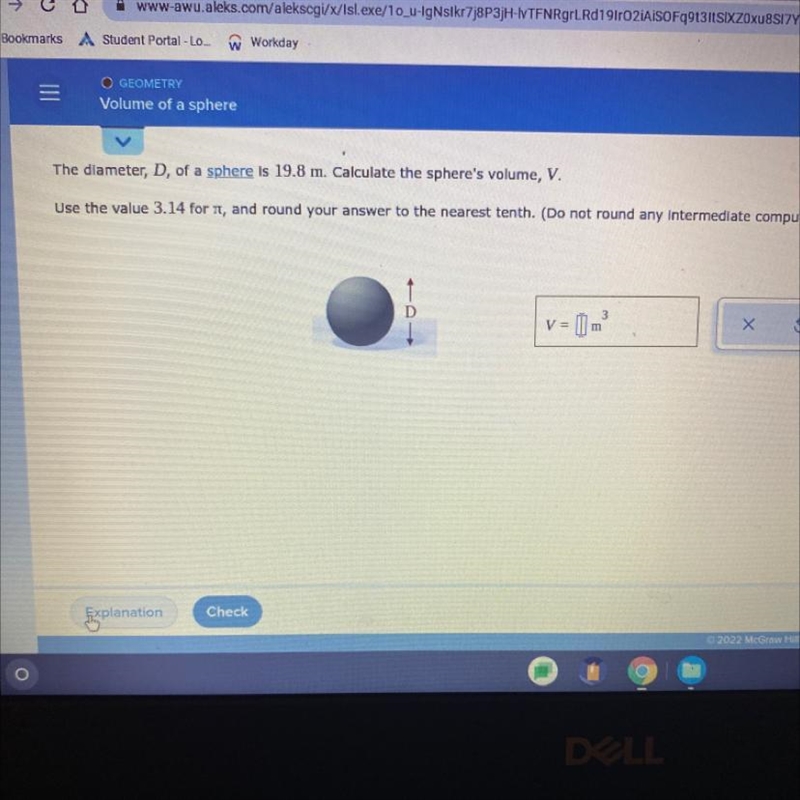 EO GEOMETRYVolume of a sphereThe diameter, D, of a sphere is 19.8 m. Calculate the-example-1