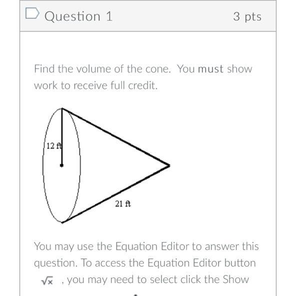 Help!! find the volume of the cone-example-1