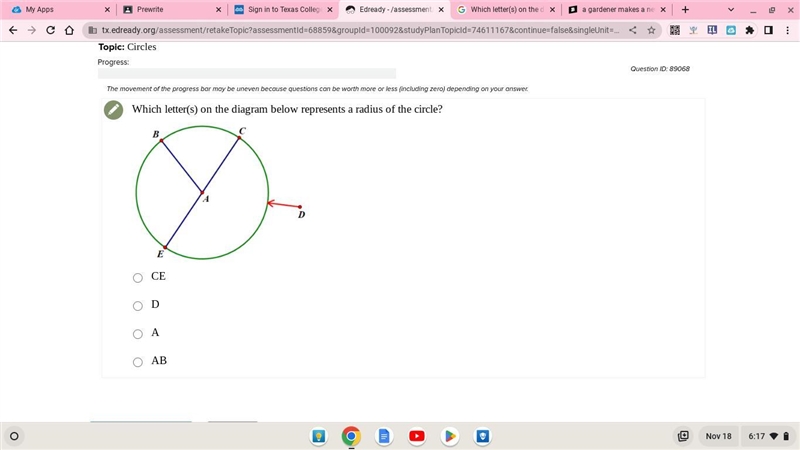 Which letter(s) on the diagram below represents a radius of the circle?-example-1