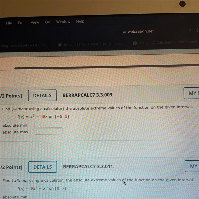 Find the absolute extreme values of the function on given interval.-example-1