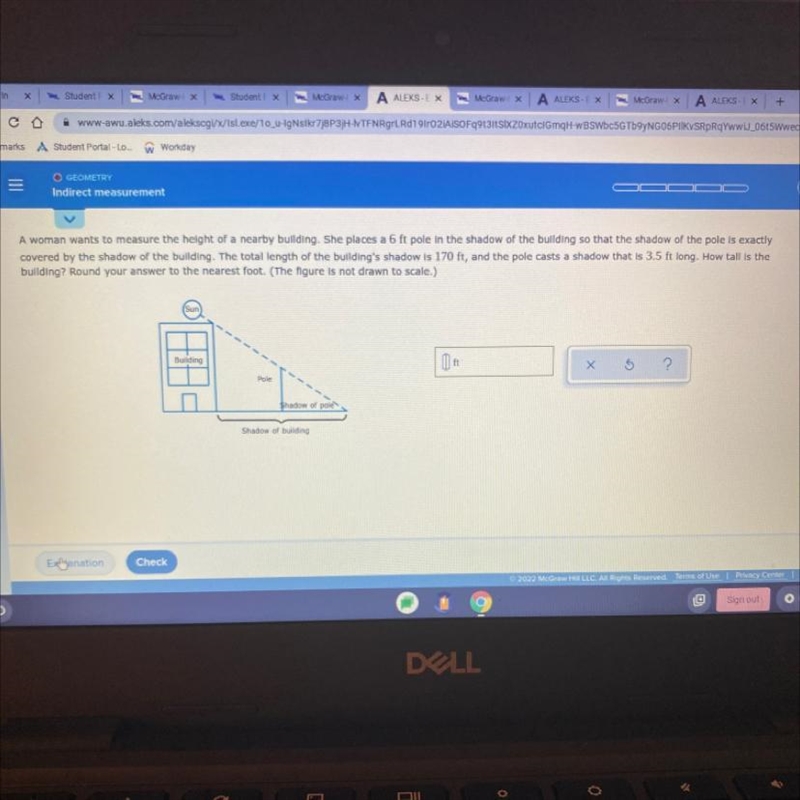 A woman wants to measure the height of a nearby building she plays with a 6 foot pole-example-1