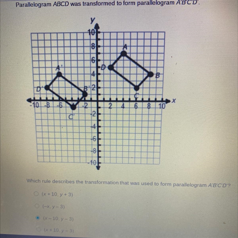 Parallelogram ABCD was transformed to form parallelogram A'B'C'D'.У.101864D2-10-8-616 8 10a-example-1