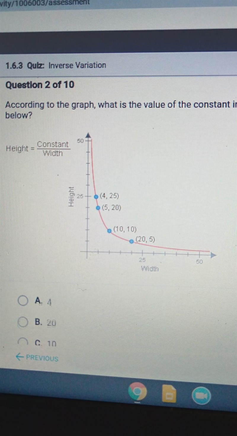 According to the graph, what is the value of the constant in the equation below? Height-example-1