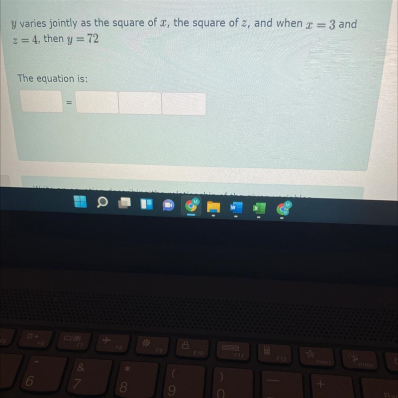 Write an equation describing the relationship of the given variables. List variables-example-1