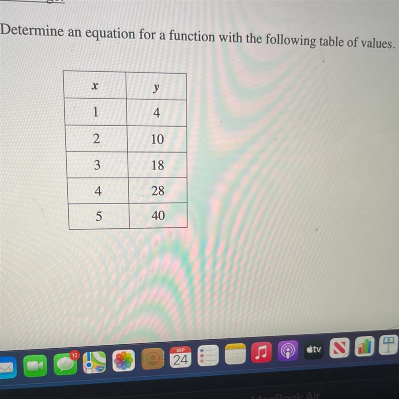 Determine an equation for a function with the following table of values.Xу142103428540-example-1