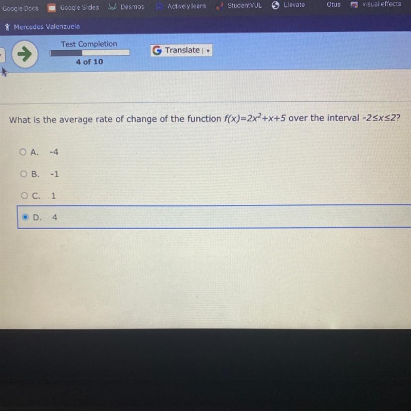 What is the average rate of change of the function f(x)=2x^2+x+5 over the interval-example-1