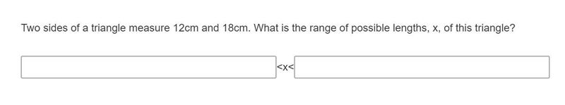 Two sides of a triangle measure 12cm and 18cm. What is the range of possible lengths-example-1