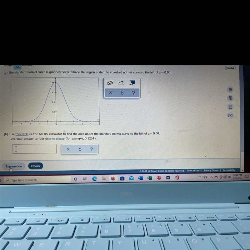 The standard normal curve is graphed below. Shade the region under the standard curve-example-1