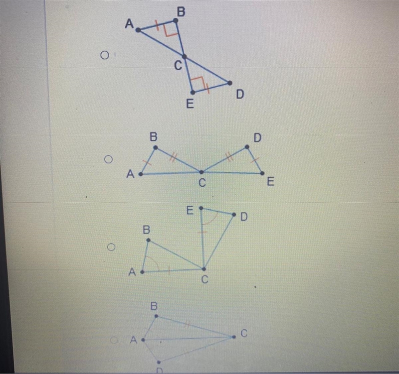 HelpWhich shows 2 triangles that are congruent by the SSS congruence theorum-example-1