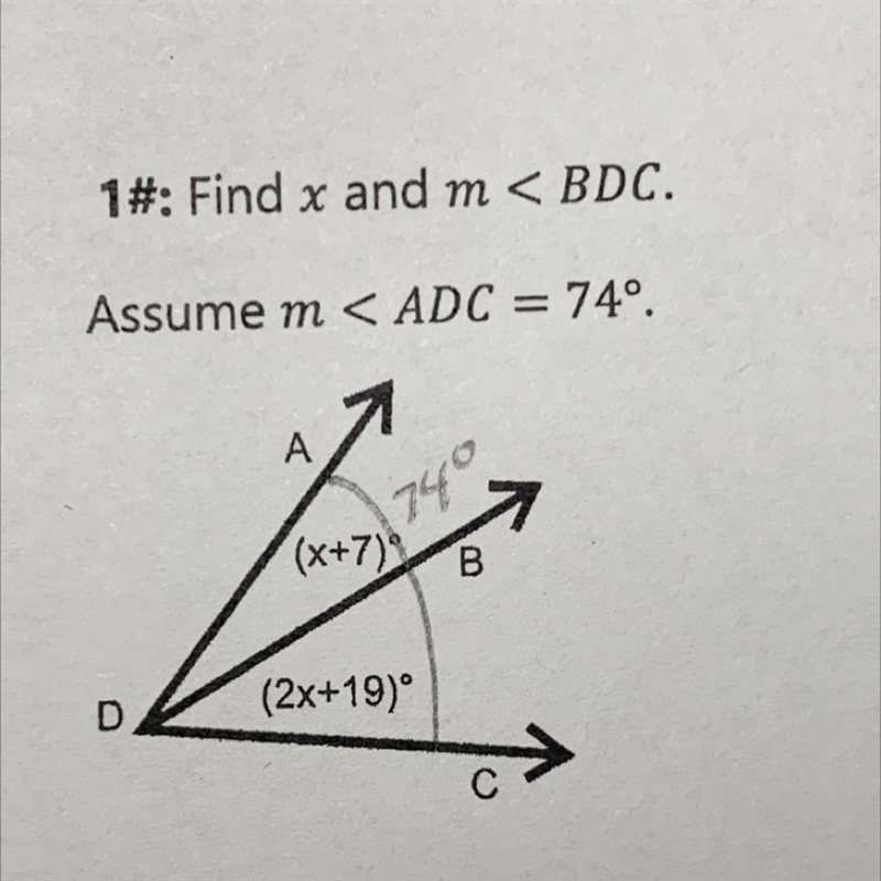 What is the value of x and the measure of-example-1