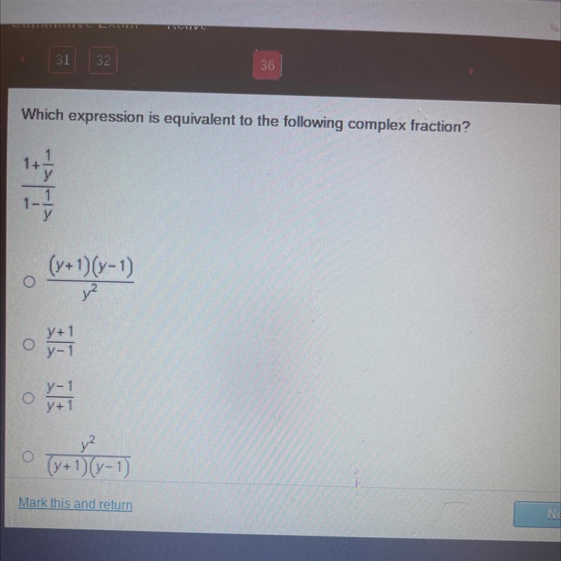 Which expression is equivalent to the following complex fraction?-example-1