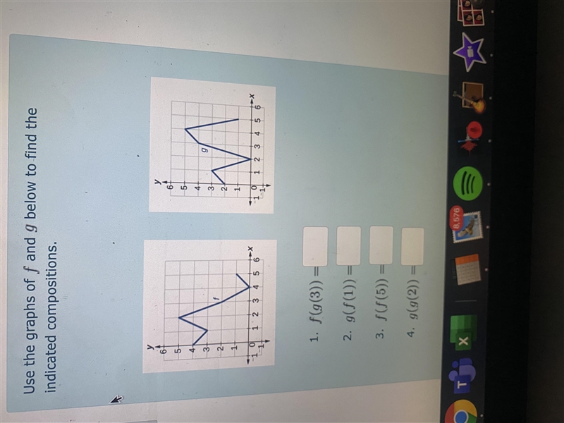 Use the graphs of f and g below to find the indicated compositions.f(g(3))=Answerg-example-1