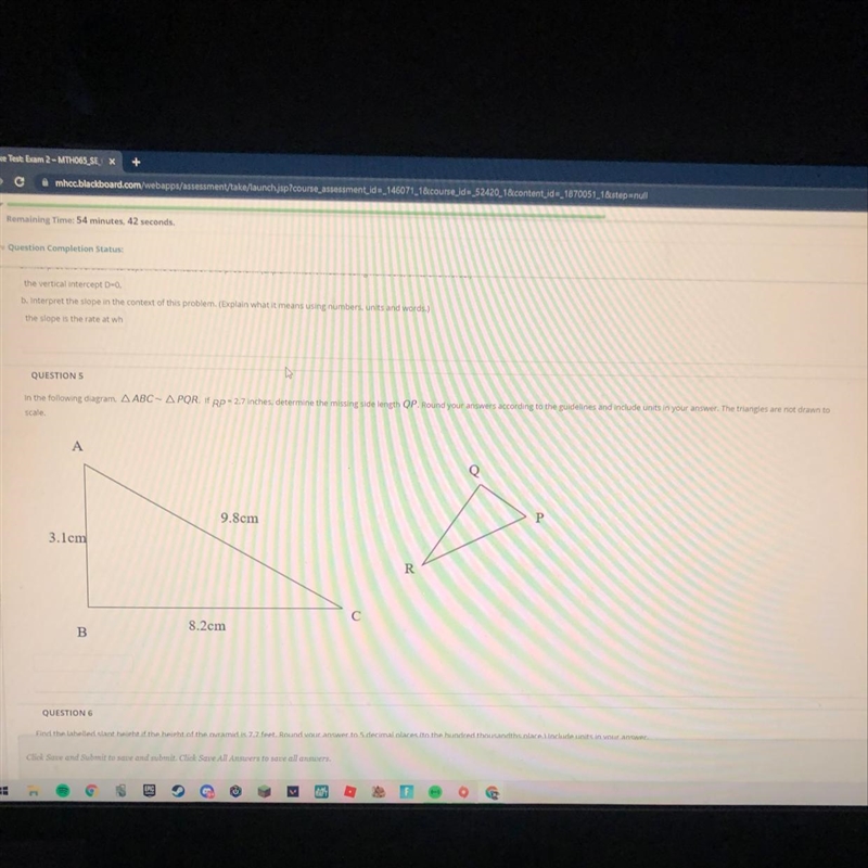 Question 5. determine the missing side QP. triangles are not drawn to scale.-example-1