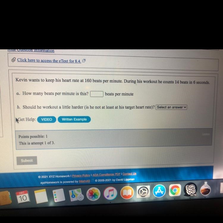 Kevin wants to keep his heart rate at 150 beats per minutes during his workout he-example-1