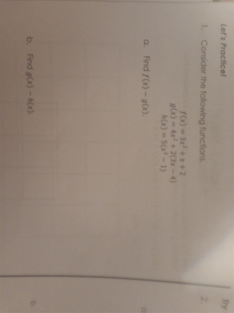 1. Consider the following functions. f(x) = 3x2 + x + 2 g(x) = 4x2 + 2(3x – 4) h(x-example-1