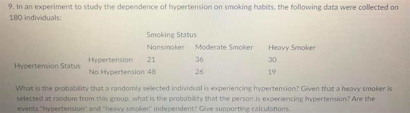 In an experiment to study the dependence of hypertension on smoking habits, the following-example-1