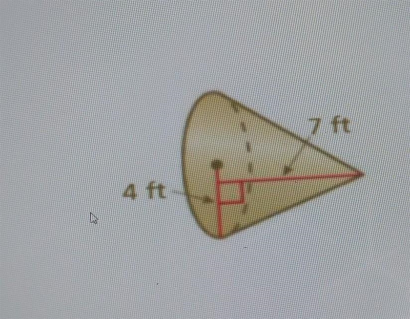 Find the volume of a cone. Round your answer to the nearest wholenumber.7 ft4 ft-example-1