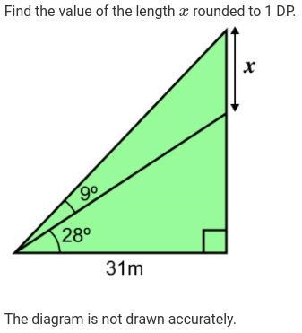 Find the value of the length x rounded to 1 decimal place. The diagram is not drawn-example-1