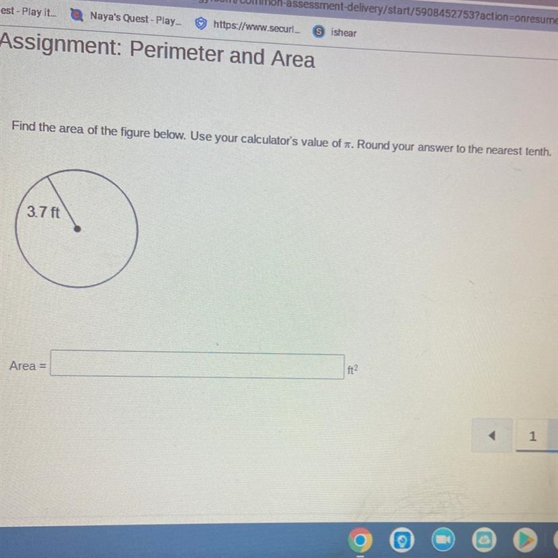 Find the area of the figure below. Use your calculator's value of Round your answer-example-1