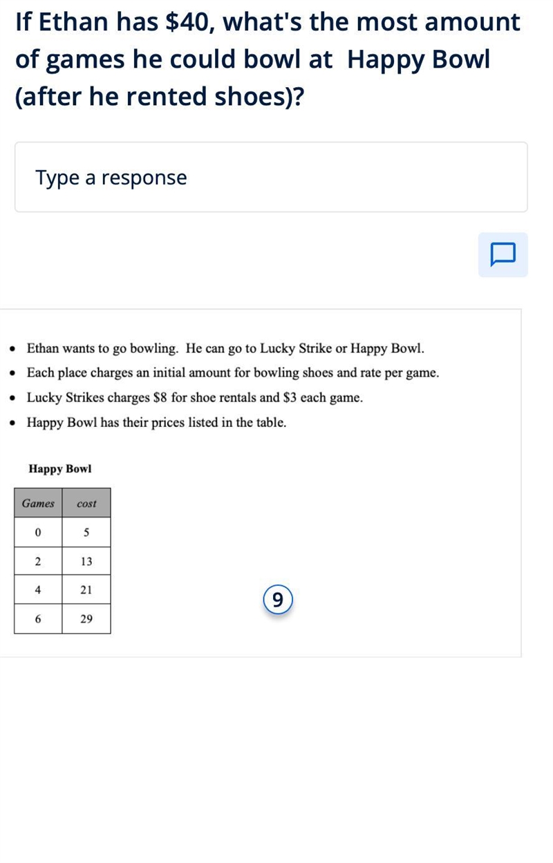 If Ethan has $40, what's the most amount of games he could bowl at Happy Bowl (after-example-1