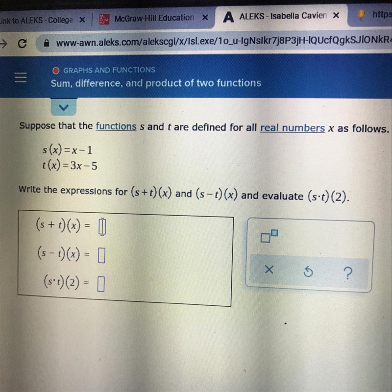 Suppose that the functions s and t are defined for all real numbers x as follows.s-example-1