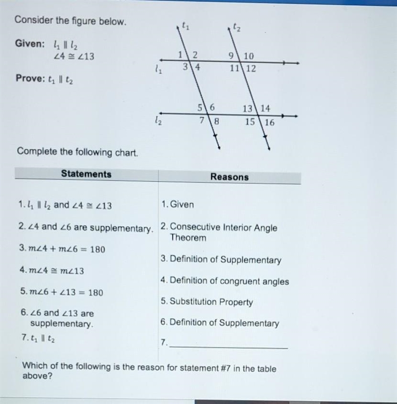 a. Converse of the alternate interior angles theorem b.Converse of the corresponding-example-1