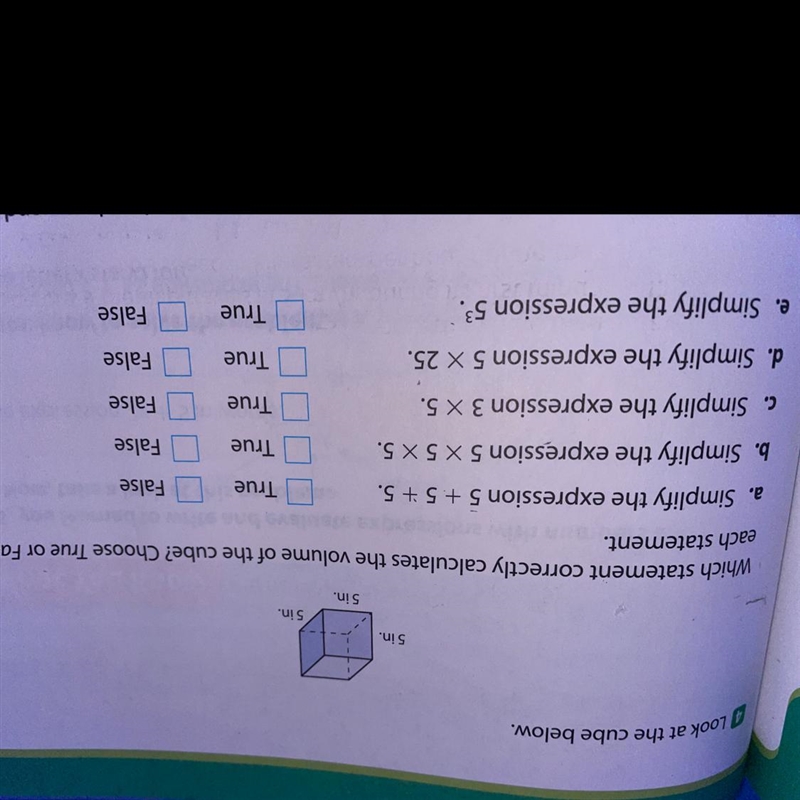 look at the cube below.Which statement correctly calculates the volume of the cube-example-1