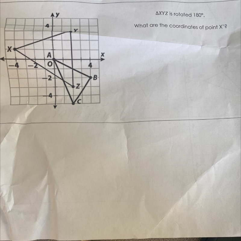 AXYZ is rotated 180°. What are the coordinates of point X'?-example-1