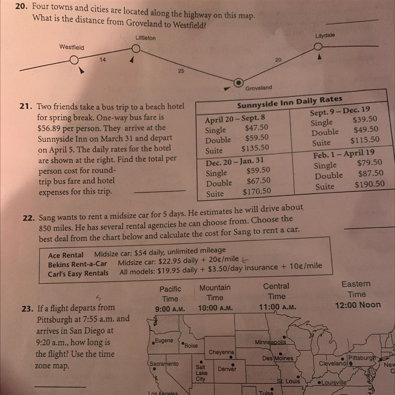 Four towns and cities are located along the highway on this map what is the distance-example-1