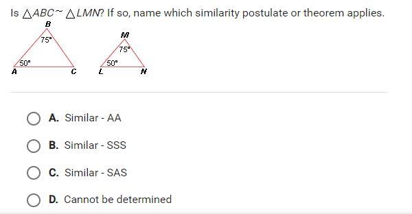 Is ABC LMNP if so, ae which similarity postulate or theorem applies-example-1