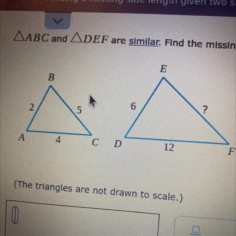 AABC and ADEF are similar. Find the missing side length.-example-1