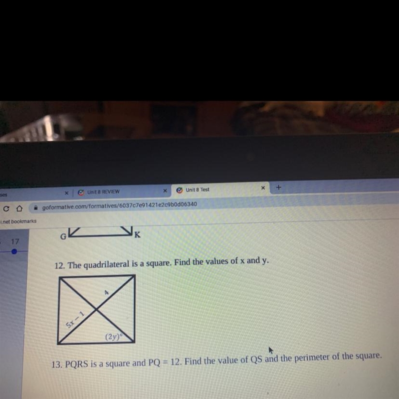 I need help finding x and y of this square.-example-1