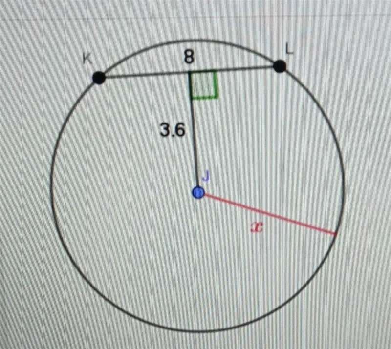 Find the radiys of circle J. Segment KL has a length of 8 (ROUND YOUR ANSWER TO THE-example-1