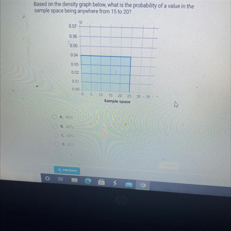 Based on the density graph below, what is the probability of a value in thesample-example-1