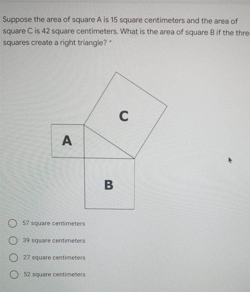 What si the area if square b if the three squares create a right triangle?-example-1