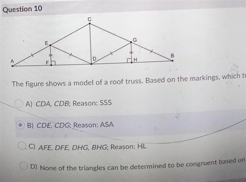 the figure shows a model of a roof truss. based on the markings. which triangle are-example-1