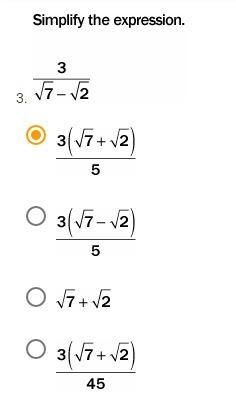 Simplify the expression. 3/√(7)-√(2)-example-1