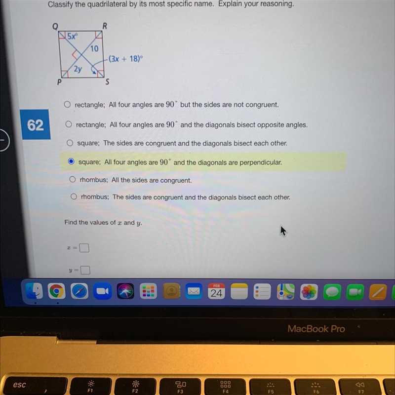 Classify the quadrilateral by its most specific name. Explain your reasoning. Find-example-1