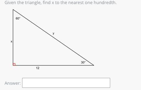 Given the triangle, find x to the nearest one hundredth.-example-1